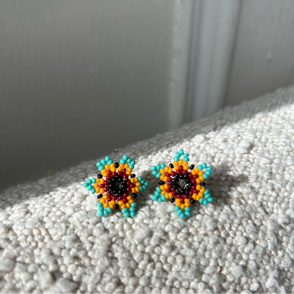 Colorful beaded flower earrings